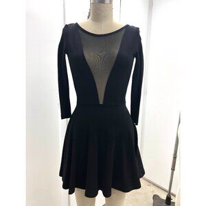 Black Ponte Skater Dress with Mesh Inset